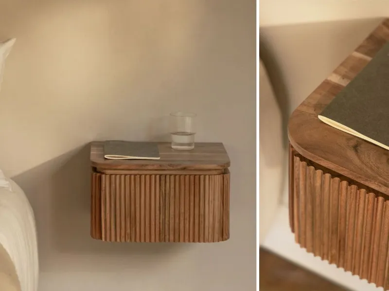Sklum - Biljandi: comodino sospeso in legno di acacia